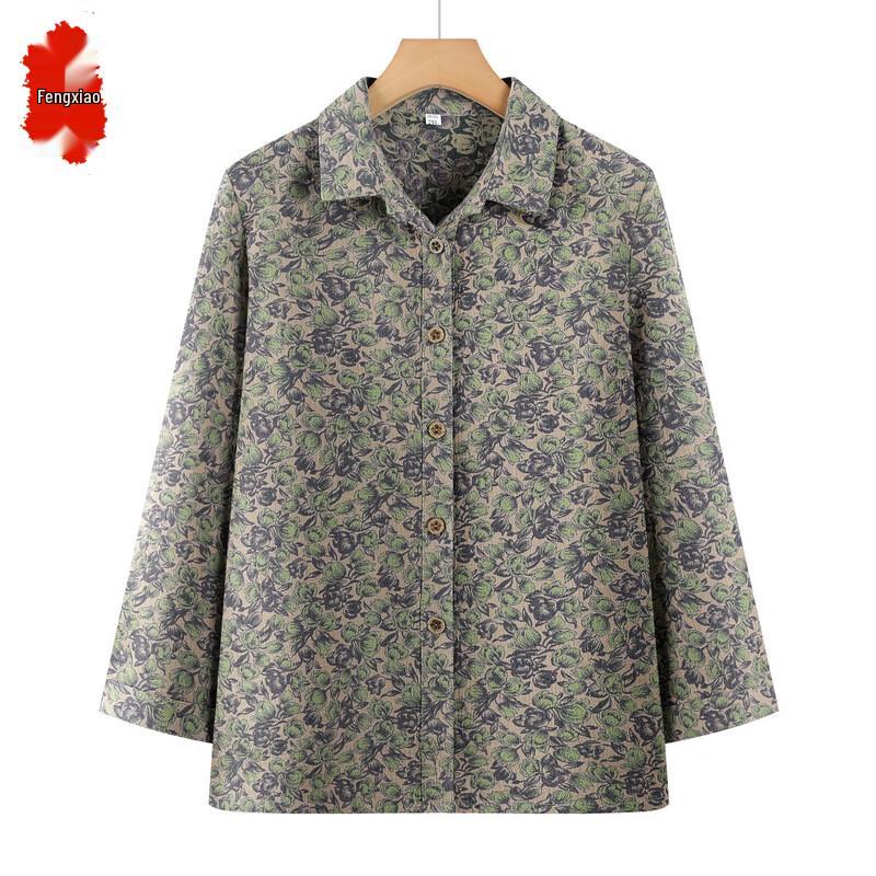 Middle-Aged Women s Loose Floral Cardigan Shirt 2XL