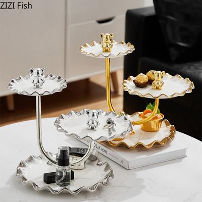 Three Layer Bear Fruit Plate Creative Candy Snack Dessert Plate Wedding Party Cake Display Rack Home Kitchen Ceramic Tableware