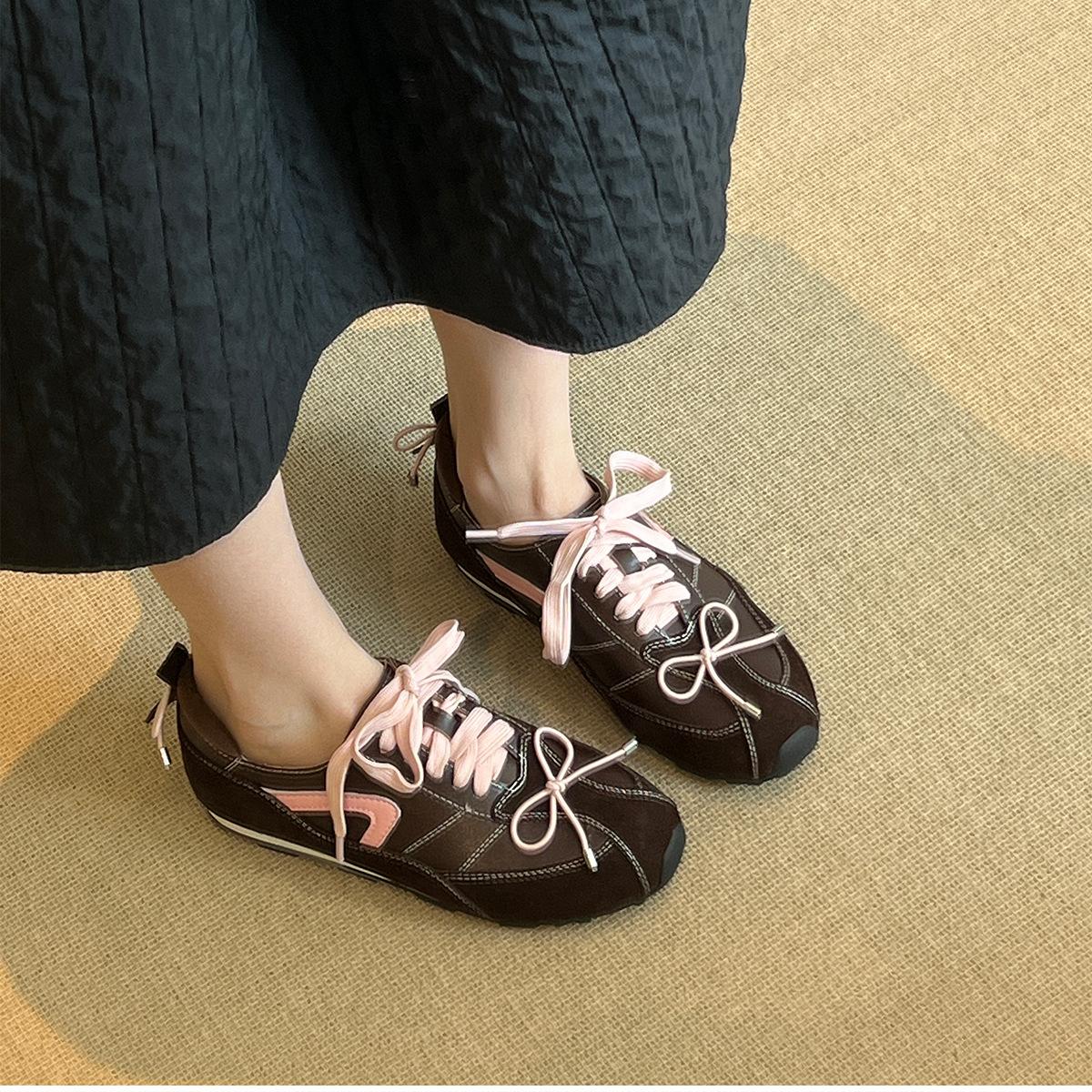 

Outdoor Non Slip Women Sneakers 2026 Spring Autumn New Lightweight Comfort Casual Shoes Bow Knot Cross Tied Fashion Single Shoes 35 коричневий