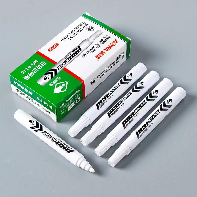 White Permanent Oil-Based Marker Pen Waterproof Fade-Resistant Bold Tip Paint Pen for Coding