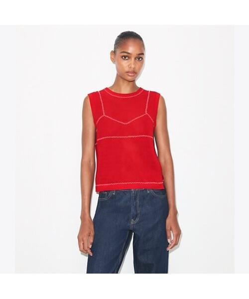 Tolibeochi Cotton And Nylon Mesh Top - Bright Red / White