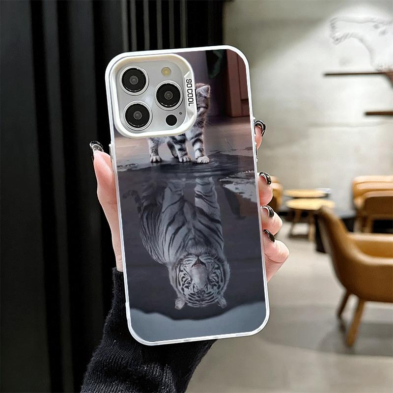 Cat Reflects Tiger Cool Shockproof Phone Case for iPhone 17 Air 16 16E 15 Pro Max 14 Plus 13 Mini 12 Back Cover Anti Fall Fundas