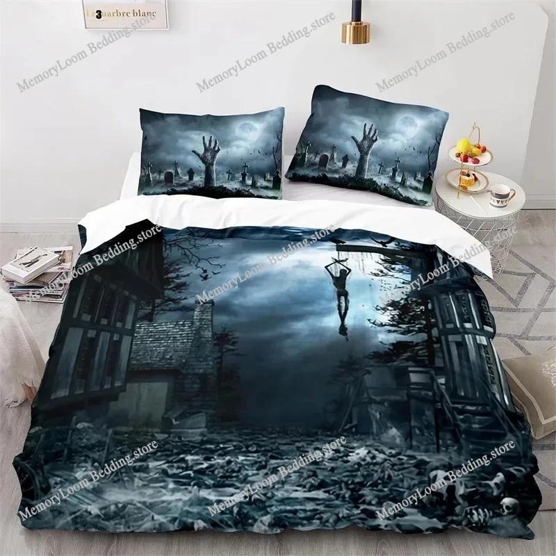 3D Print Colorful Horror Theme Spooky Bedding Set Boys Twin-Queen-King Size Duvet Cover Pillowcase Bed Kids Adult Soft Cozy
