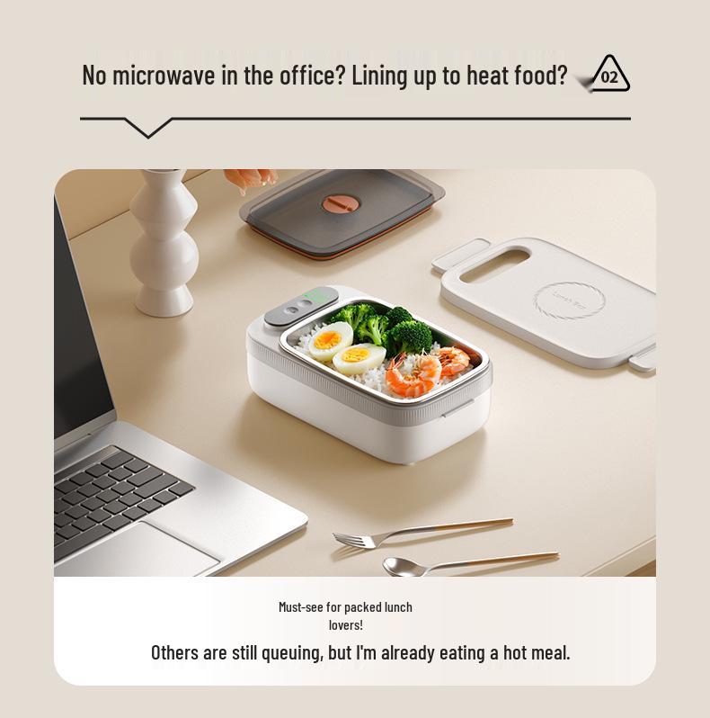 Rechargeable Electric Lunch Box, Waterless, 304 Stainless Steel Liner, Hot Meal Device for Students/Office Workers.
