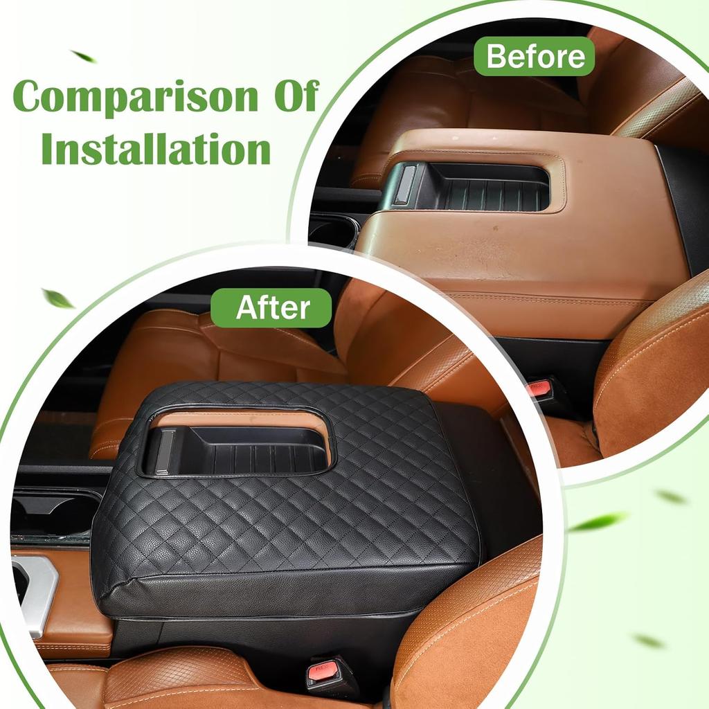 LLKUANG Car Center Console Armrest Cover Pad Fit for Toyota Tundra 2007-2021 Waterproof Leather Seat Armrest Box Cushion Pad Protector (Black)