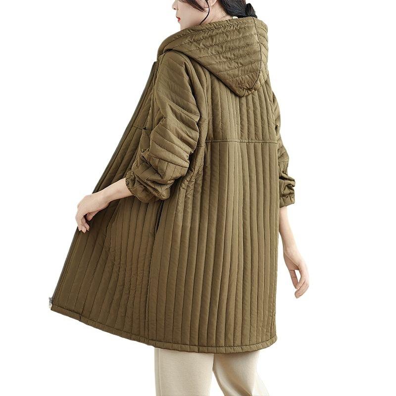 Large Size Fat Fashion Medium and Long Down Cotton Jacket Women's Autumn and Winter Thickened Warm Trench Coat Hooded Cotton Coat