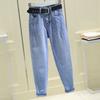 GMXIA Spring Autumn and Summer High-waisted Denim Harun Pants for Women, Loose Nine-inch Straight Pants, Radish Dad Pants