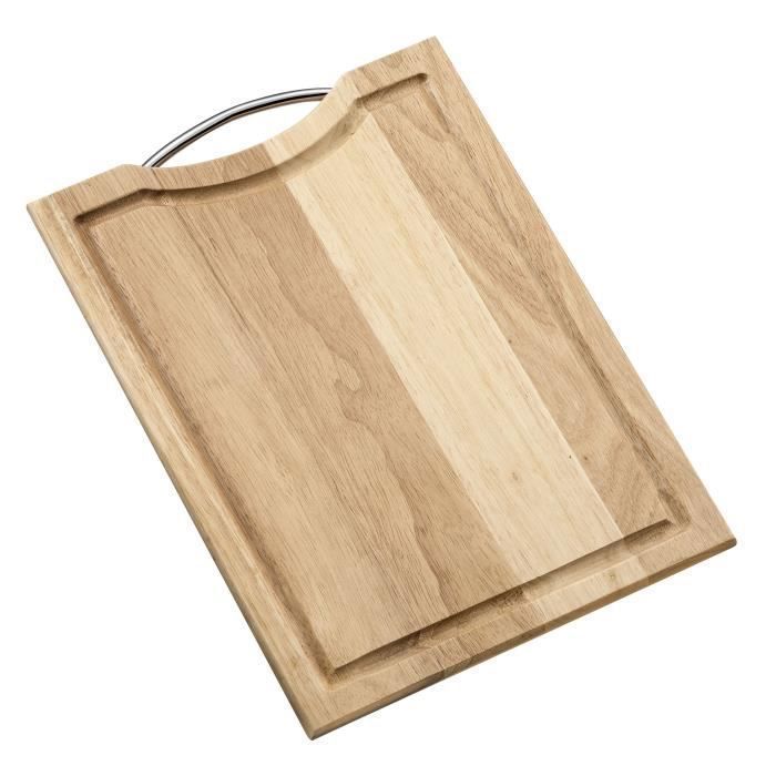 Planche à découper - PRADEL - 40x30 cm - Acier inoxydable - Bois - Poignée ergonomique
