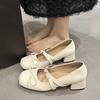 French Bow with Mary Jane Shoes 2025 New Thick Heel Light Mouth Single Shoes Versatile Gentle Ballet Shoes