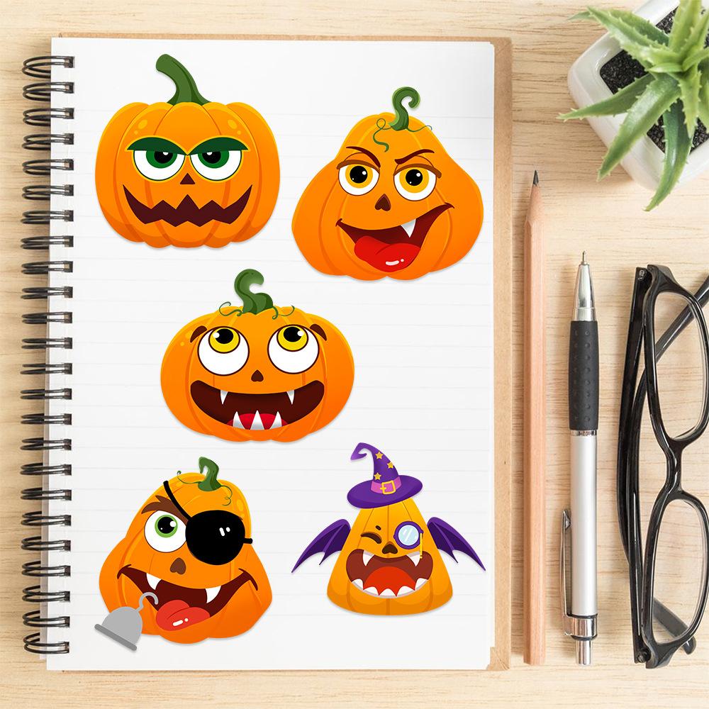 8 Sheets Halloween Pumpkin Stickers Cartoon Cute Collage Decor Children's Playthings Mobile Skateboards Waterproof PVC Stickers