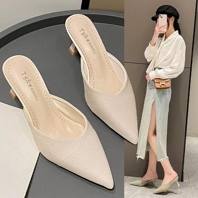 Baotou Half Slippers Women's Summer New Fashion Sandals Thin Heel Pointed Sexy High Heel Cool Slippers