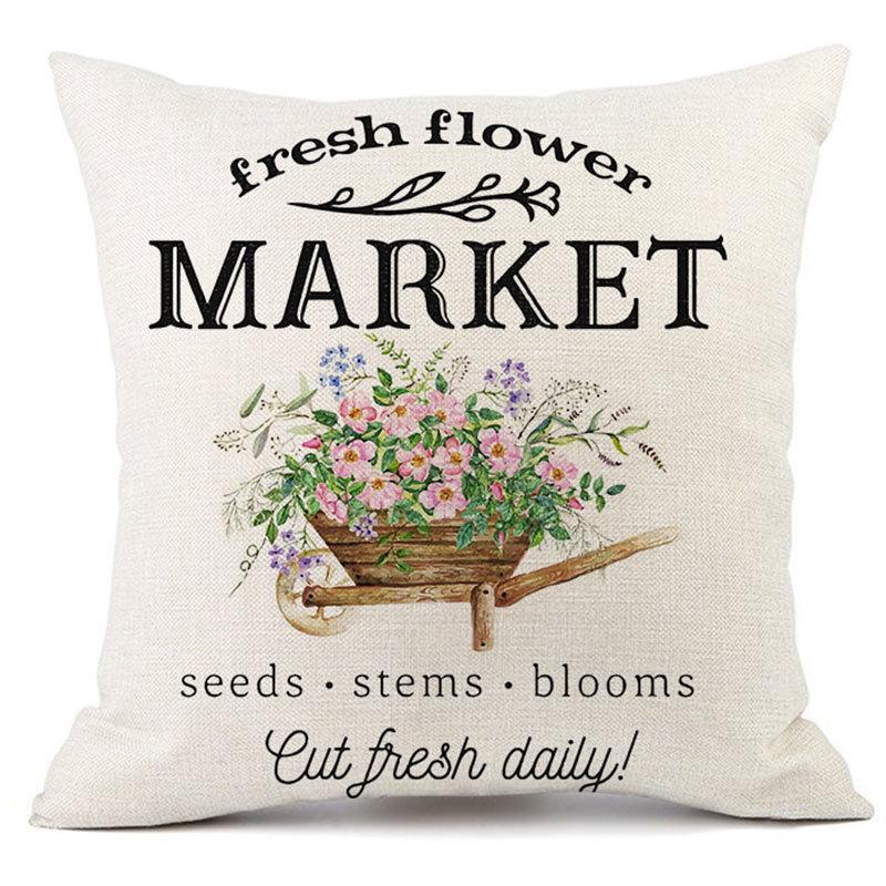 Pillow Case Spring Throw Pillow Case Flower Truck Farm Print Home Decor Cushion Cover Back Cushion
