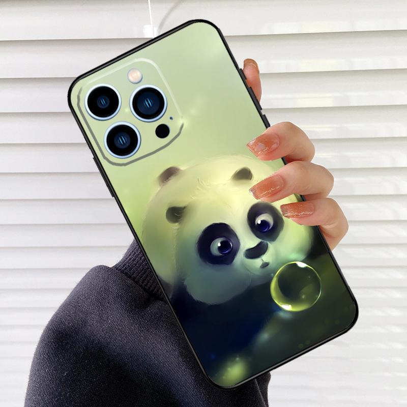 Cute Cartoon Panda Phone Case For iPhone 16 15 14 13 11 12 17 Pro Max mini 15 16 Plus 16e 17 Air Cover Fundas
