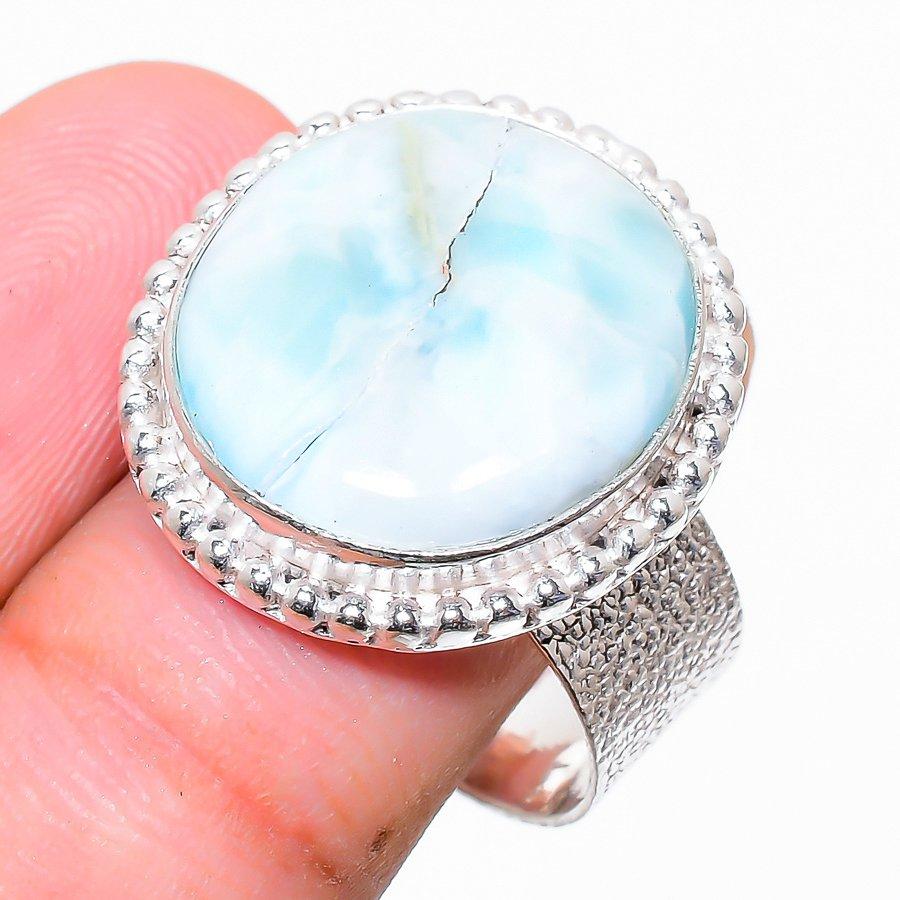 

Этническое ювелирное кольцо ручной работы с драгоценным камнем Republc Larimar, размер 6,5SR-3723