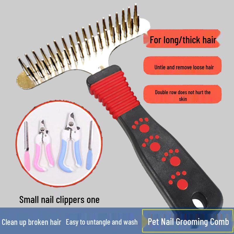 Double Row Pet Grooming Comb for Thick and Long Hair - Ideal for Large Dogs Like Golden Retrievers