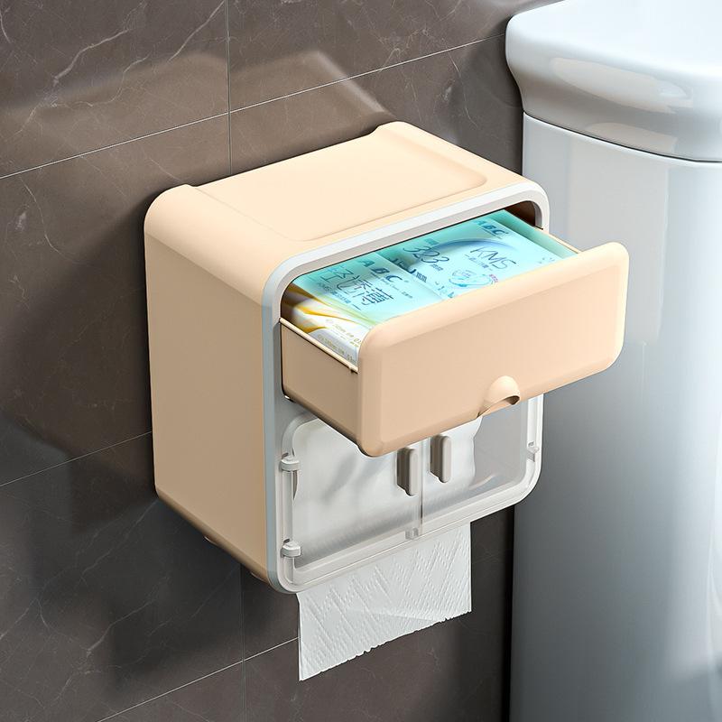 No punching wall hanging tissue box, bathroom storage rack, multi-functional pumping carton, waterproof and dustproof creative storage