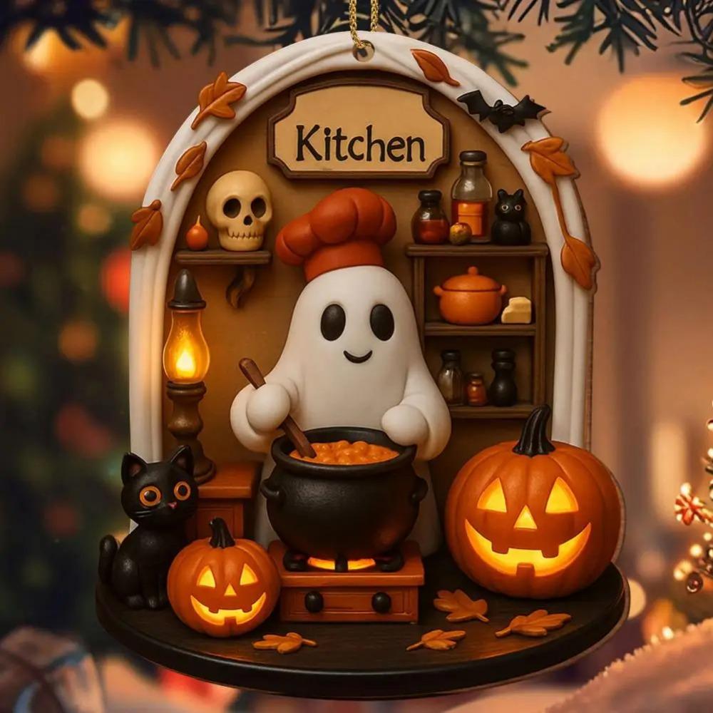 Cute Reading Ghost Halloween Ghost Ornaments 2D Flat Halloween Spooky Decorations Decorative Pendant Party Supplies