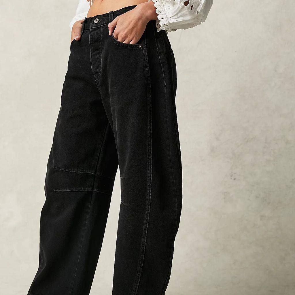IHUASU Spring Casual Loose Mid-waist Tube Jeans for Women Trousers