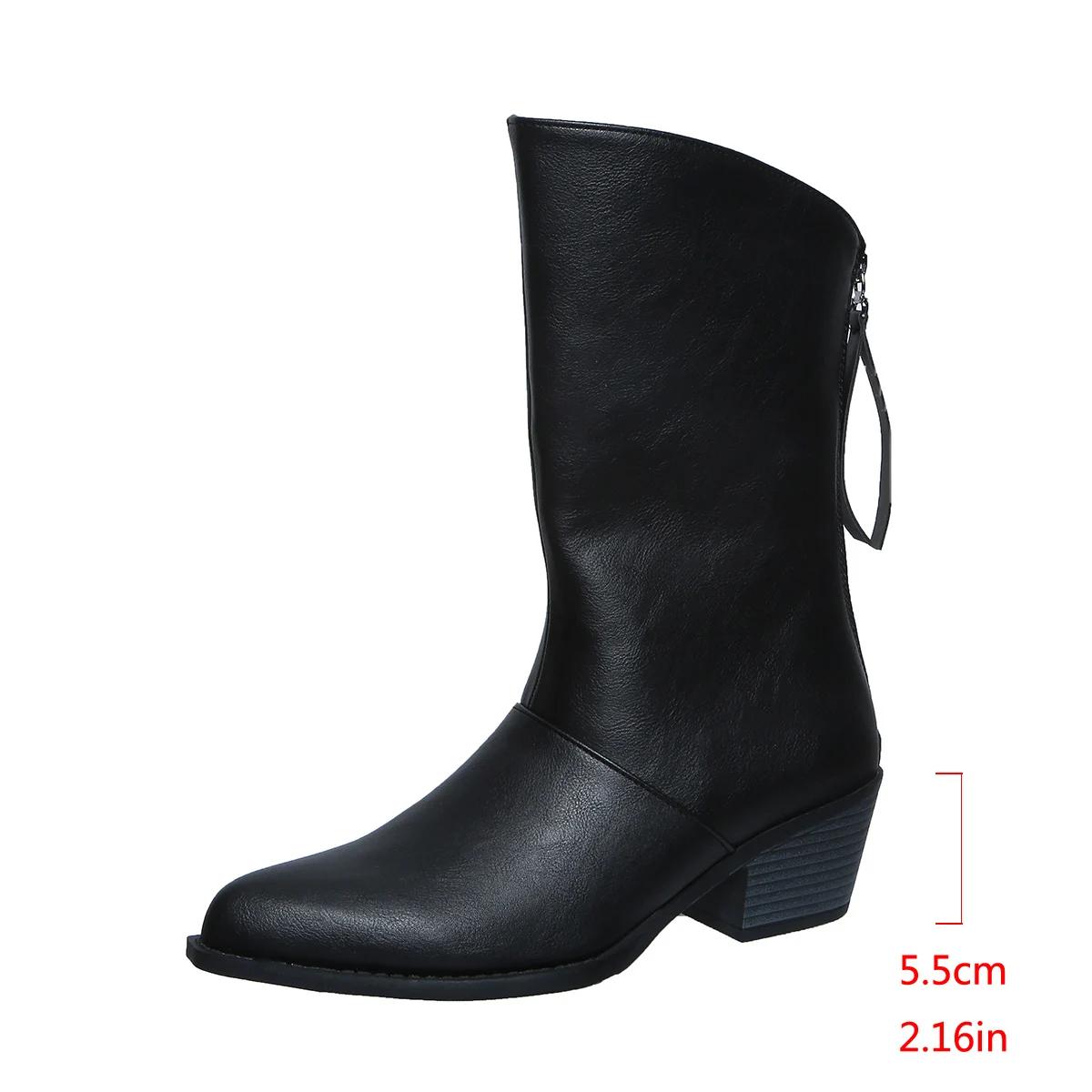 

Fashion High Quality Female Footwear 2024 New Stylish and Simple Women s Mid Calf Boots Comfortable Square Heel Casual Zipper Boots 42 чорний