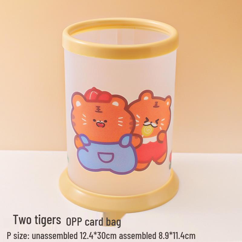 Creative Foldable Cartoon Pen Holder - Round Plastic Desktop Storage for Office & Study