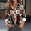 Skjortebluse for kvinner Juletrykkknapp Langermet Casual Basic skjortekrage Vanlig topp