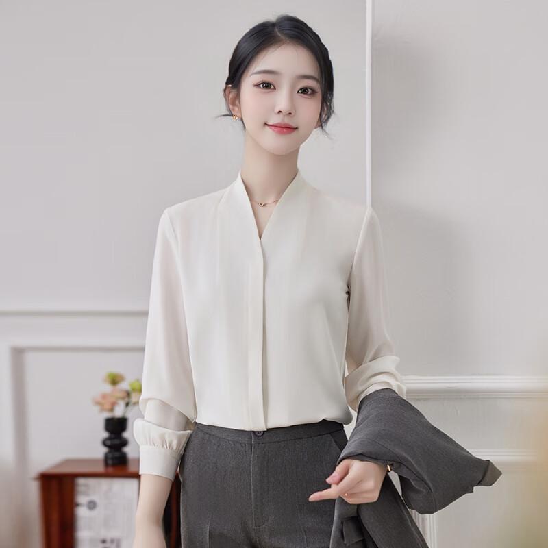 Trolman Women's V-Neck Long Sleeve Chiffon Blouse