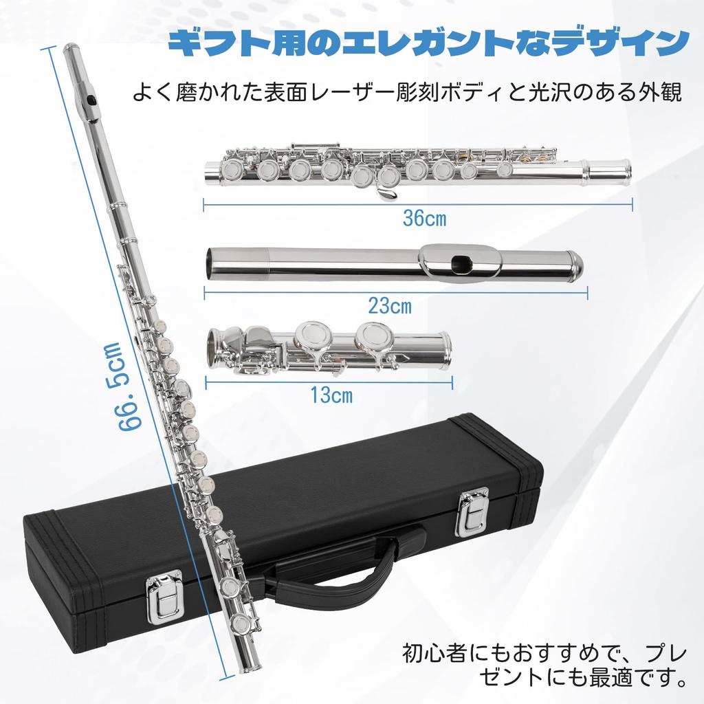 BQKOZFIN Flöte 16 Löcher C-Dur Anfängerset Holzblasinstrument Kupfernickel Versilbert Brass Band Anfängerset 16 Löcher C-Dur Flöte Übung Liebhaber