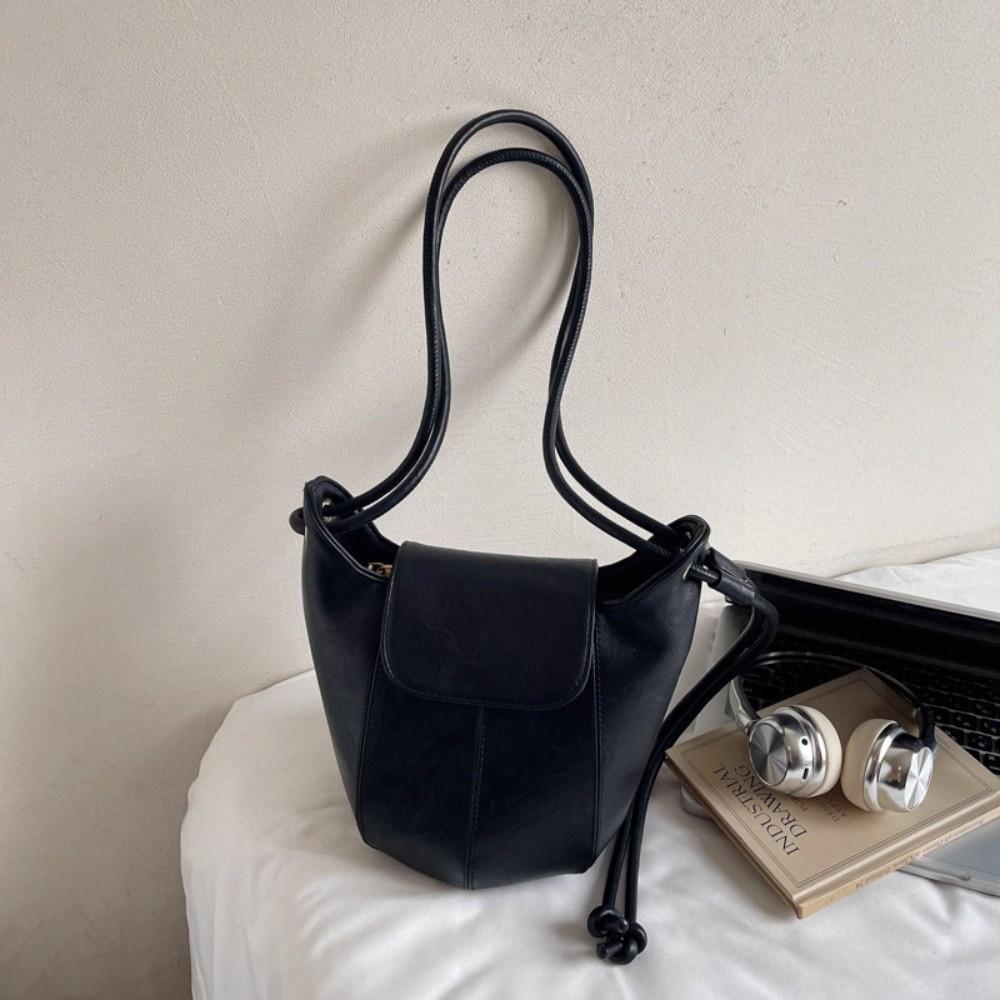 Lightweight PU Bucket Bag Durable Crossbody Bag New Design Large Capacity Shoulder Bag  Shopping чёрный