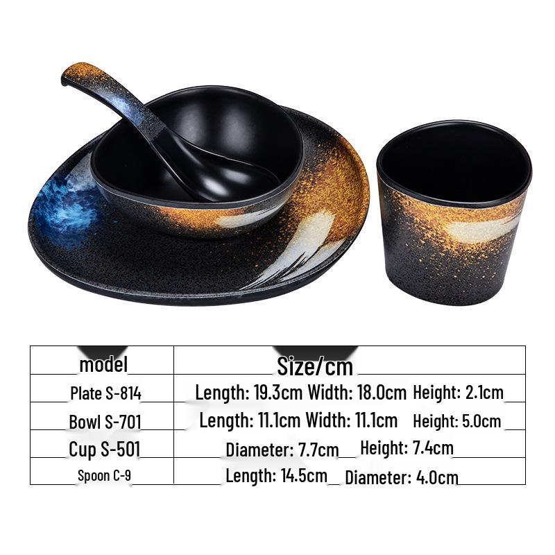 Japoński Melaminowy Zestaw 4 Sztuk Naczynia Stołowe: Retro Bowl, Naczynie, Kubek i Popielniczka na Kości do Restauracji BBQ i Hot Pot