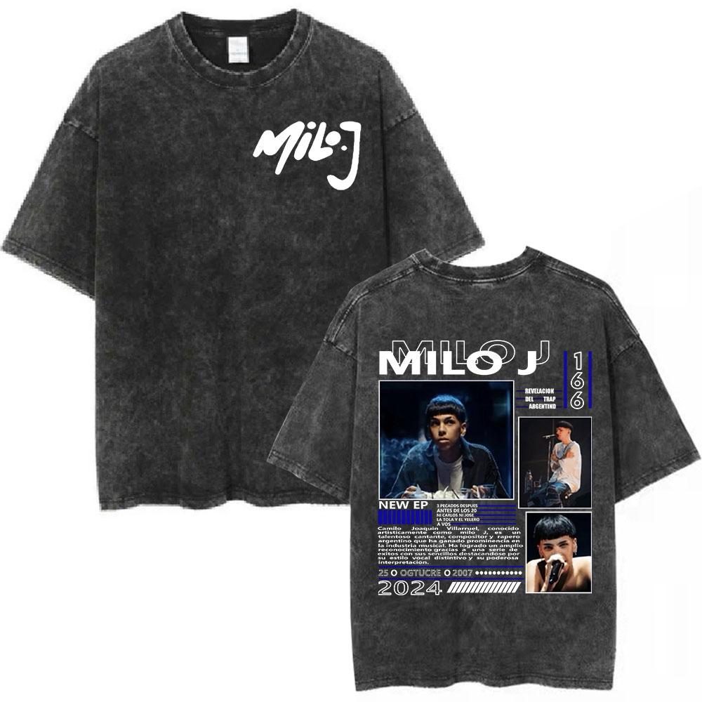 Rapper Milo J Logo Vintage Washed T Shirts Men Women Clothing Harajuku Hip Hop Tshirt Cotton Short Slevee Tshirts Streetwear