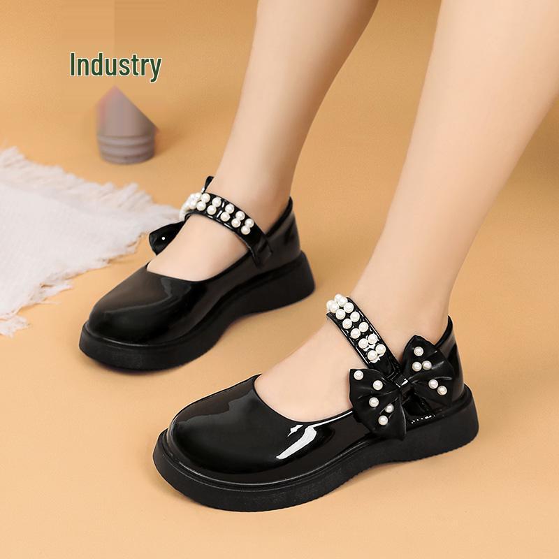 Girls' Black Patent Leather Princess Shoes - Spring/Summer 2025 British Style Performance Footwear