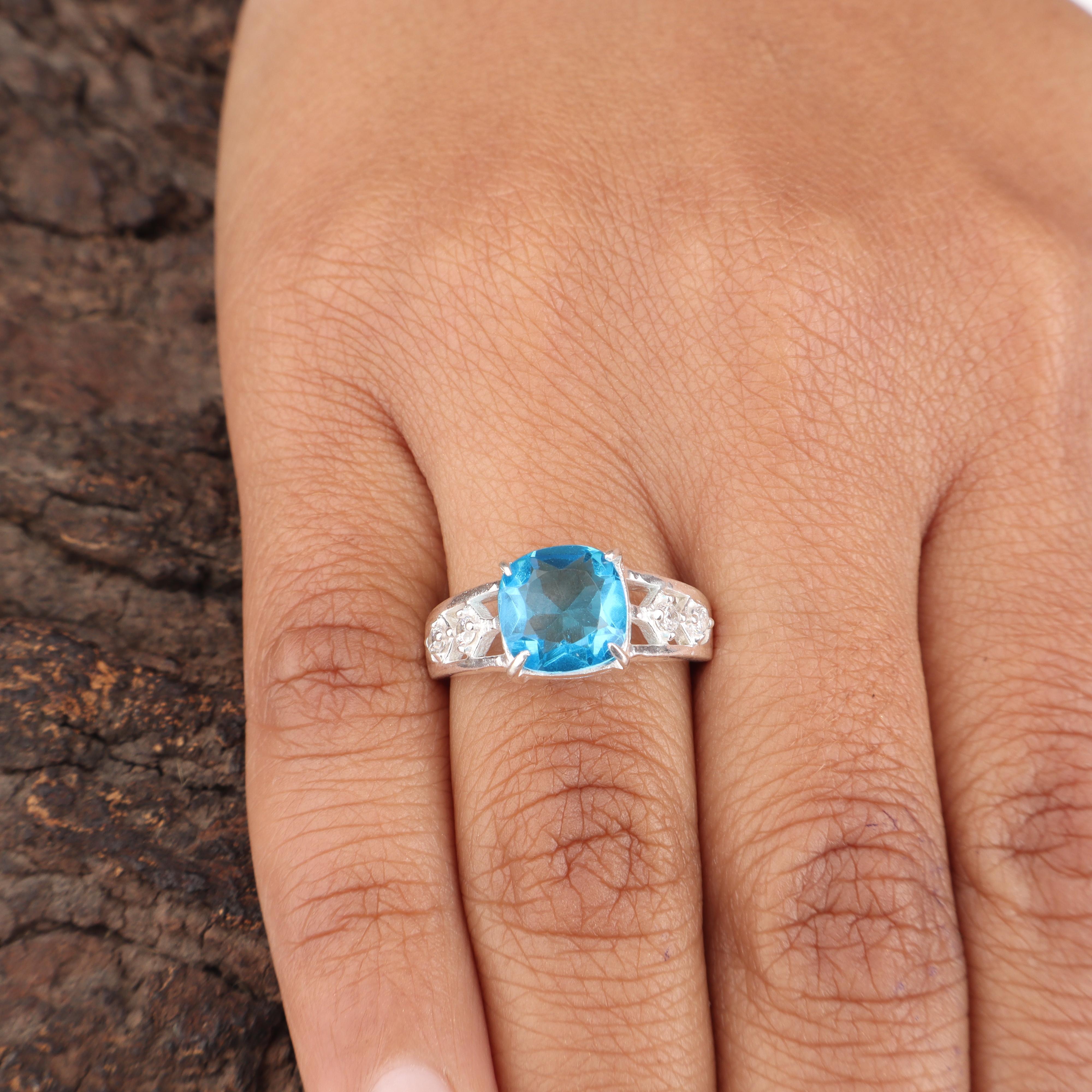 

Swiss Blue Topaz Gemstone 925 Sterling Silver Jewelry Zircon Ring For Her CZR-15-8 4