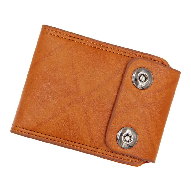 Cartera de Cuero Corta Multifuncional para Hombre con Doble Botón a Presión