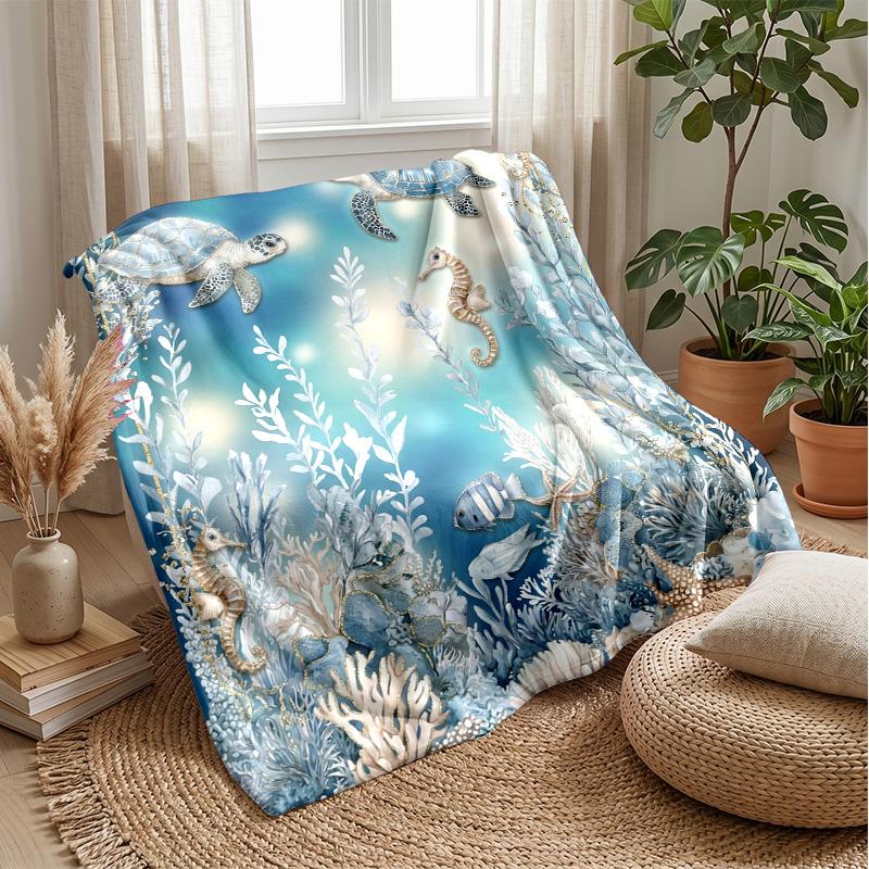Ocean Life Exploration Theme Blanket Lightweight Warm Flannel Blanket Decorative Throw Blanket for Home Decoration
