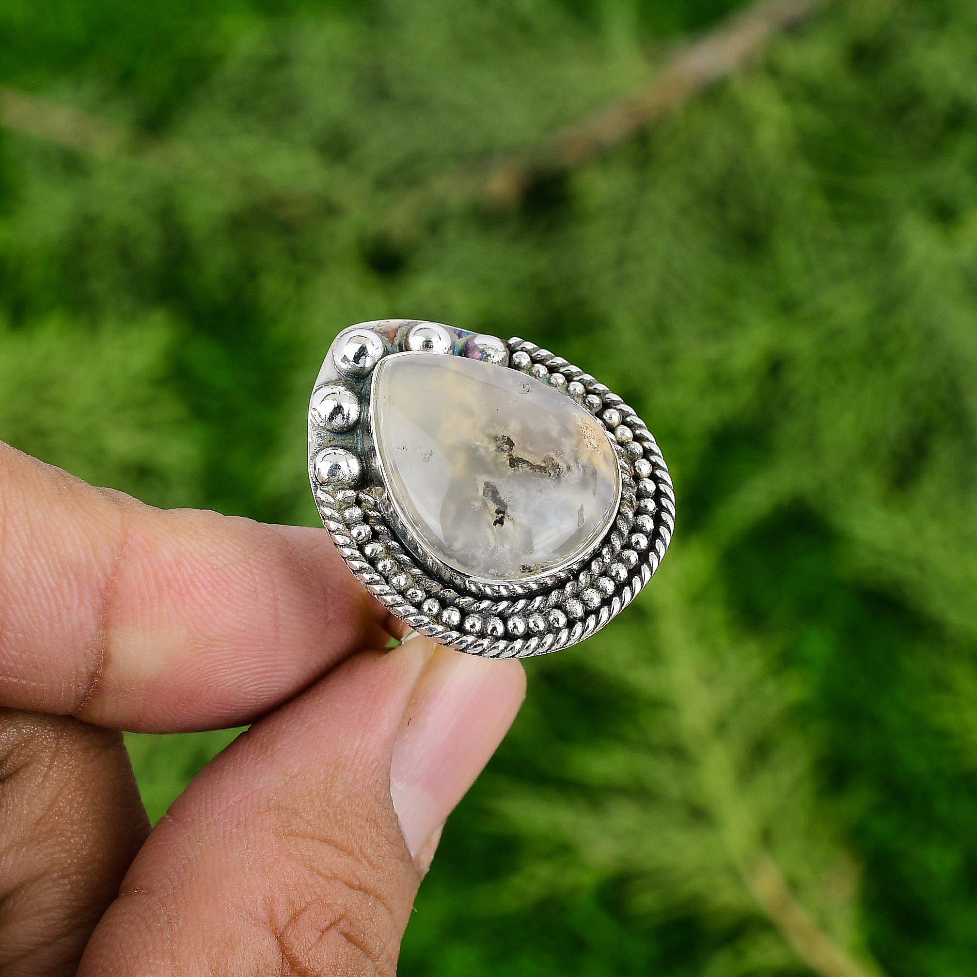

Thanks Giving Day Deal Natural Plume Agate 925 Silver Promise Sister Bezel Ring Adjustable