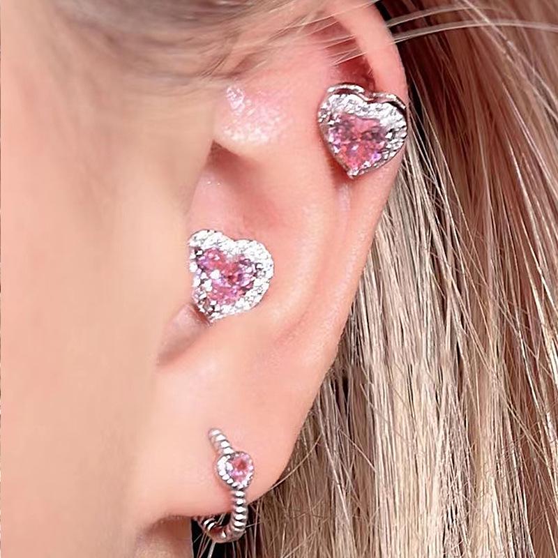 Heart-Beating Pink Star Diamond Stud Earrings for Women