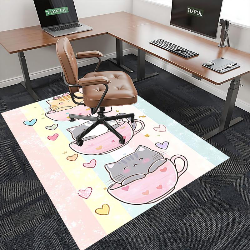 1pc Cute Cat In Teacup Chair Mat - Pastel Hearts Office Desk Pad, Non-Slip Rug for Home Decor, Suitable for All Seasons, Perfect Gift Idea.P051