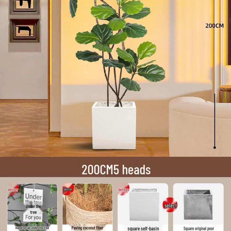 Large Potted Fiddle-Leaf Fig: Luxury Faux Green Plant for Living Room Decor