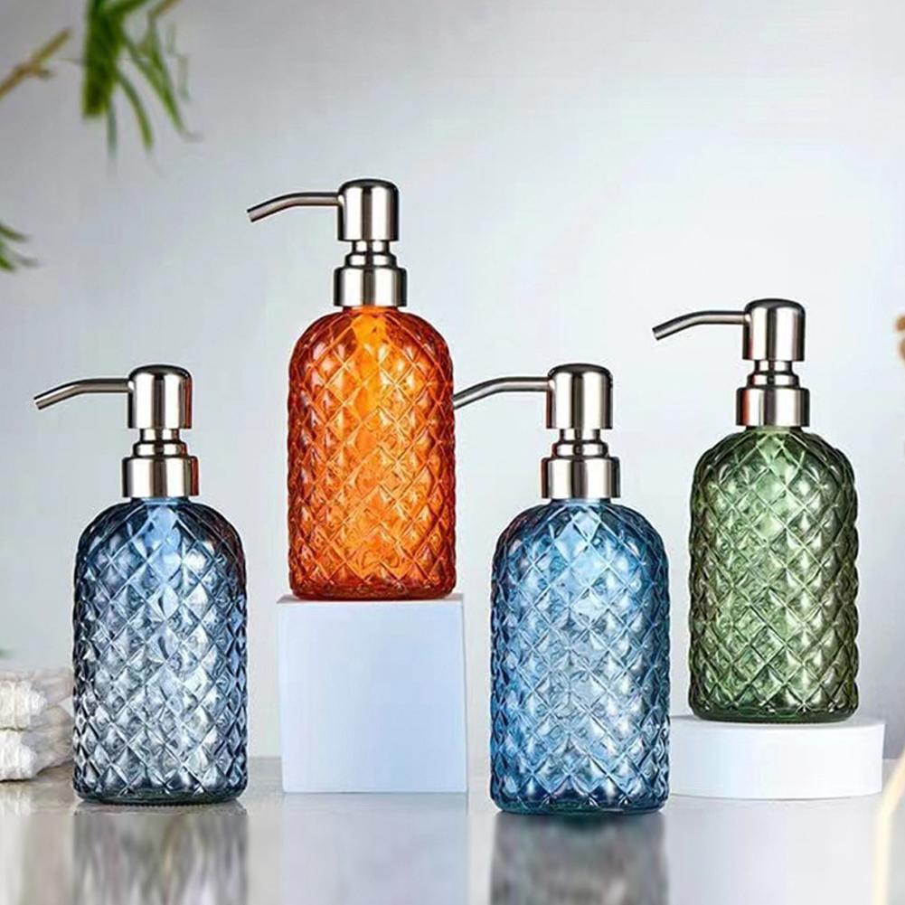 Glass Soap Dispenser - Manual Liquid Refillable Bottle with 304 Stainless Steel Pump. Leakproof, Durable for Laundry Hotel