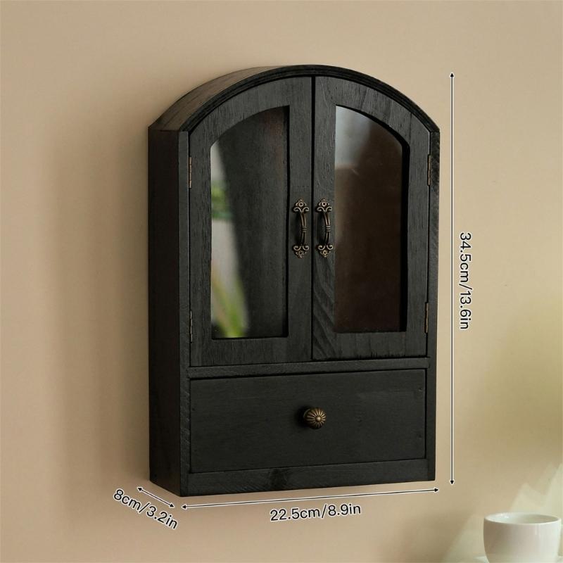 Sturdy Wooden Desktop Organizers Cabinet Clear Glass Front Panel Multipurpose Storage For Home Office Decors