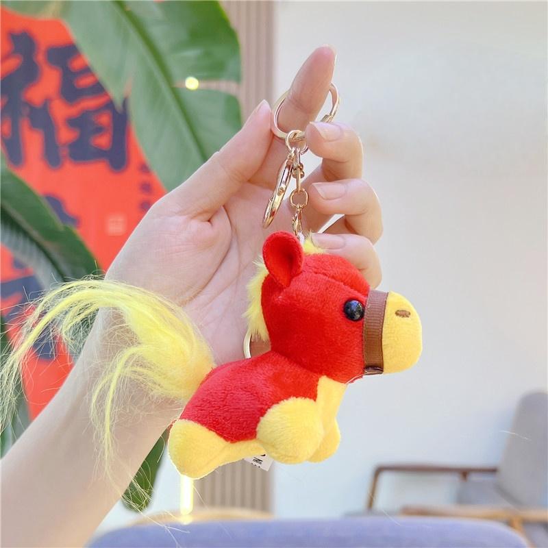 Cartoon Plush Pony Keychain Cute Stuffed Animal Horse Key Ring Bag Pendant Backpack Hanging Decoration Horse Year Gift