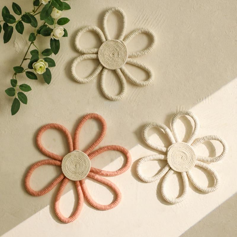 2pcs/set Handmade Cotton Rope Woven Flower Wall Decor Minimalist Home Living Room Bedroom Wall-Mounted Floral Decoration