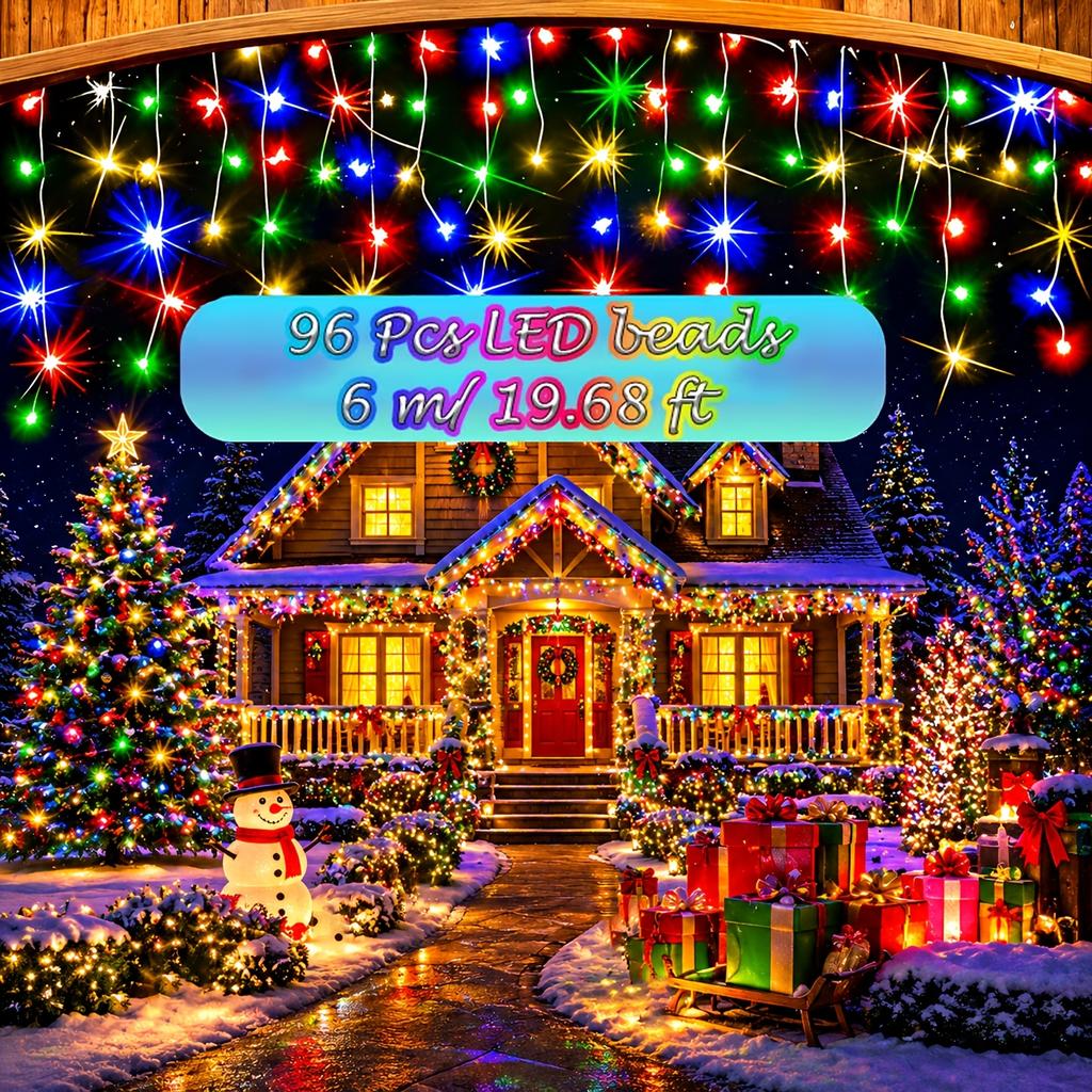 Solar-Powered Smart Ice-Shaped Lights,Christmas Light Strings, Smart Switch, 8 Flashing Modes, Outdoor Hanging Decorative Lights