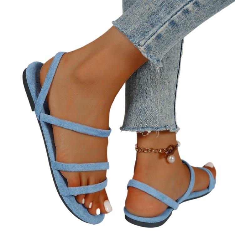 New Korean Version of Thin Strap Low Heel Square Heel Sandals, Comfortable and Versatile, Students Wear Two Women's Sandals with One Word