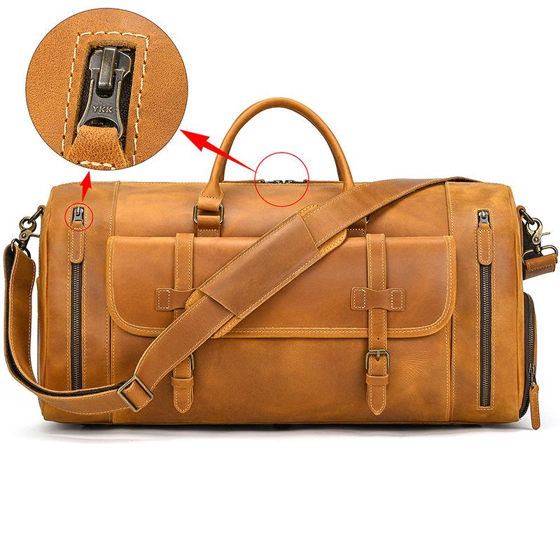 Crazy Horse Leather Travel Bag Men'S Leather Handbag One Shoulder Oblique Span Bag With Shoes Cowhide Luggage