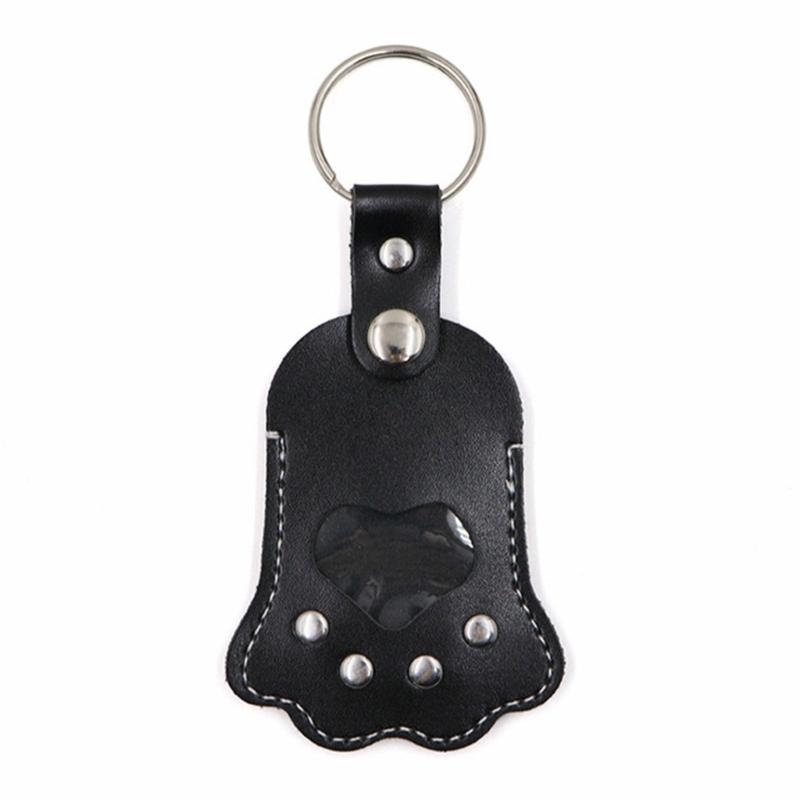 

PU leather Pet Hair Memorial Keychain With Secure Storage Pouch For Cats Dogs Souvenir Personalised Animal Furs Holder чорний