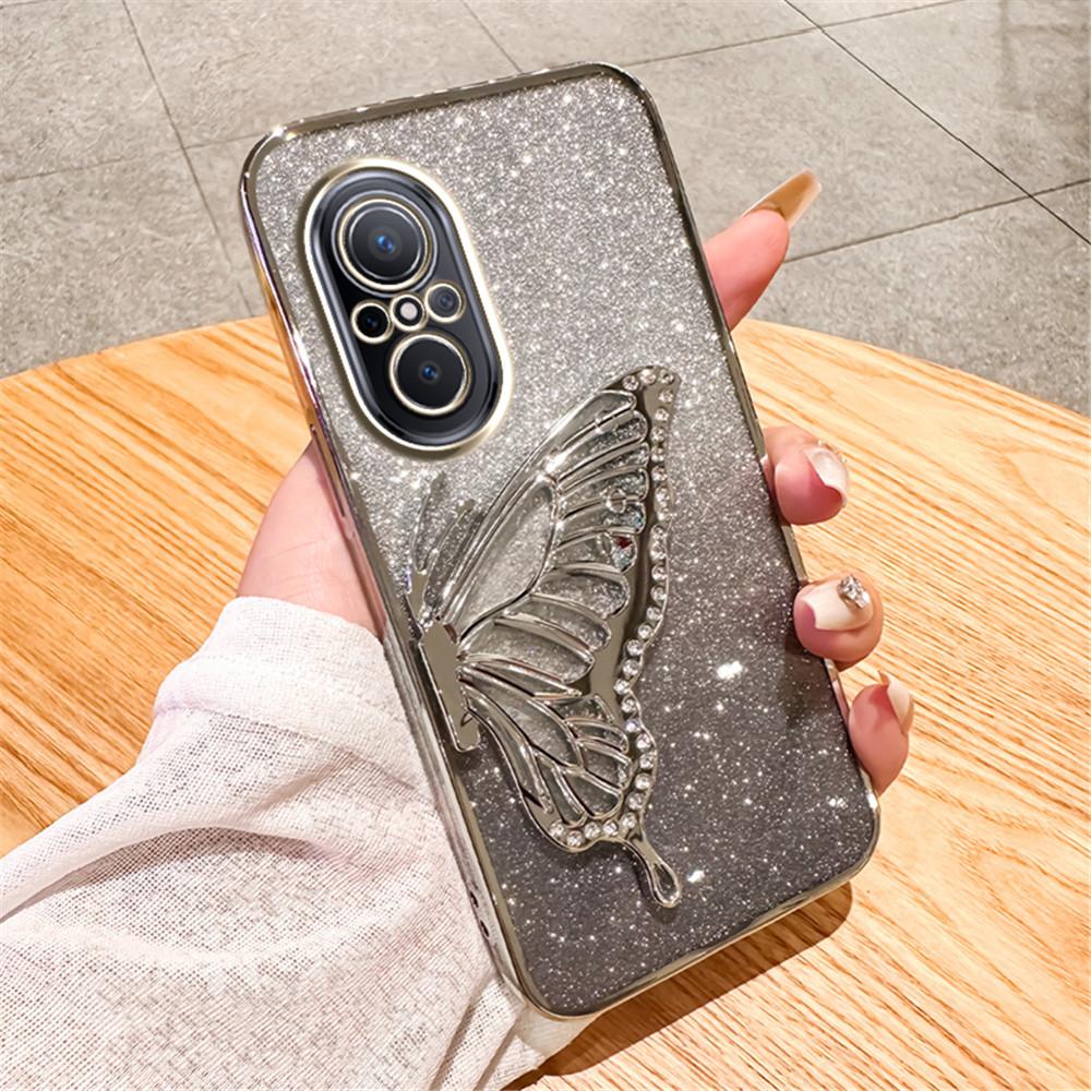 Nova 9 SE Gradient Glitter Butterfly Quicksand Phone Case For Huawei Nova 10 12 11 10 5T 7 11 9 8 7 SE Pro Y70 Plus Soft Cover