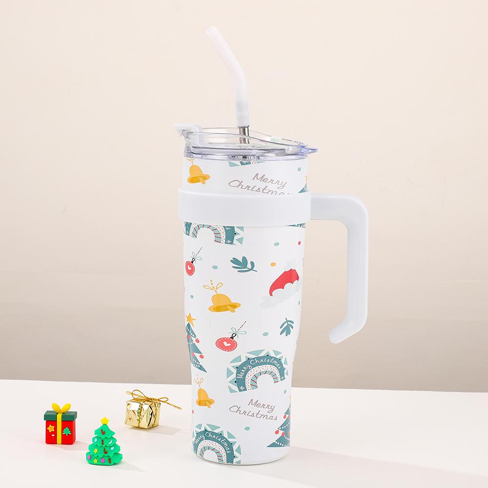 Christmas Cup 40oz Large Capacity Stainless Steel Thermos Cup Outdoor with Straw Bingba Cup