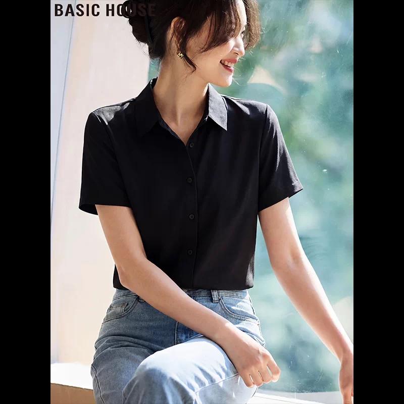 Basic House Women s Short Sleeve Button-Up Shirt S