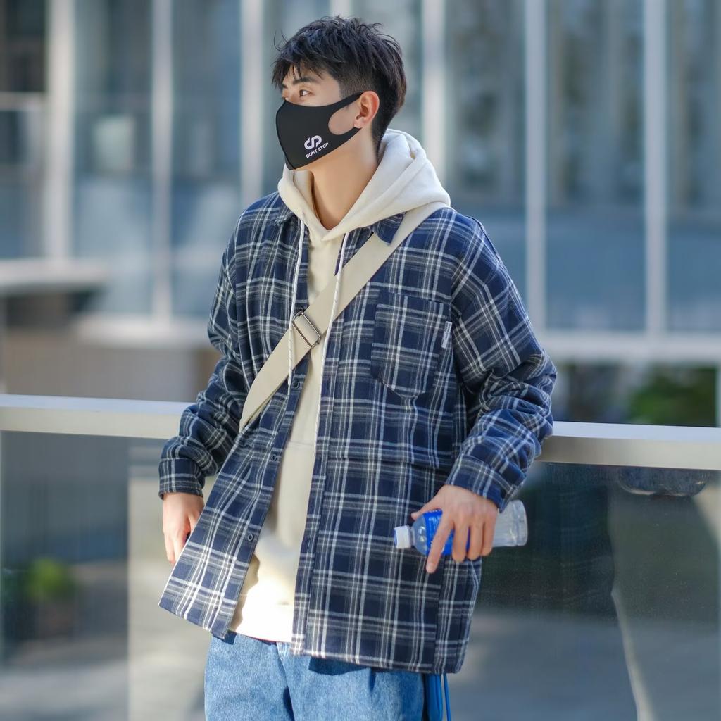 Spring and Autumn Japanese Style Retro Plaid Shirt Men's and Women's Hong Kong Style Loose Casual Long Sleeves Shirt Thin Preppy Style Coat